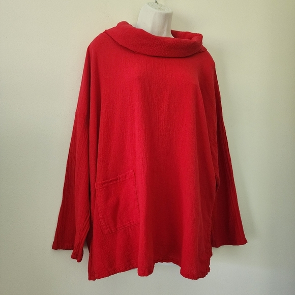 Oh My Gauze! Tortus Long Sleeve Cowl Neck Lagenlook Tunic Top Red One Size - Picture 5 of 12
